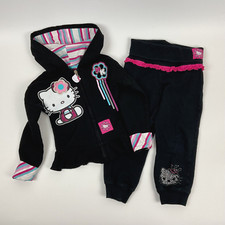 Girls Hello Kitty Sanrio Hoodie and Sweat Pants 2pc Outfit Set Black Size 3T