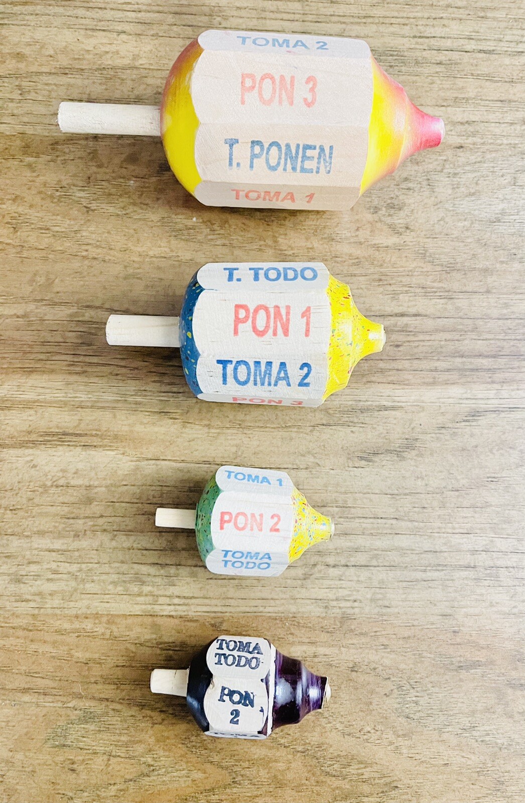 4 Wood Toma Todo 1 Jumbo, 1 Big, 1 Medium, And 1 Small Mexican Traditional Toy