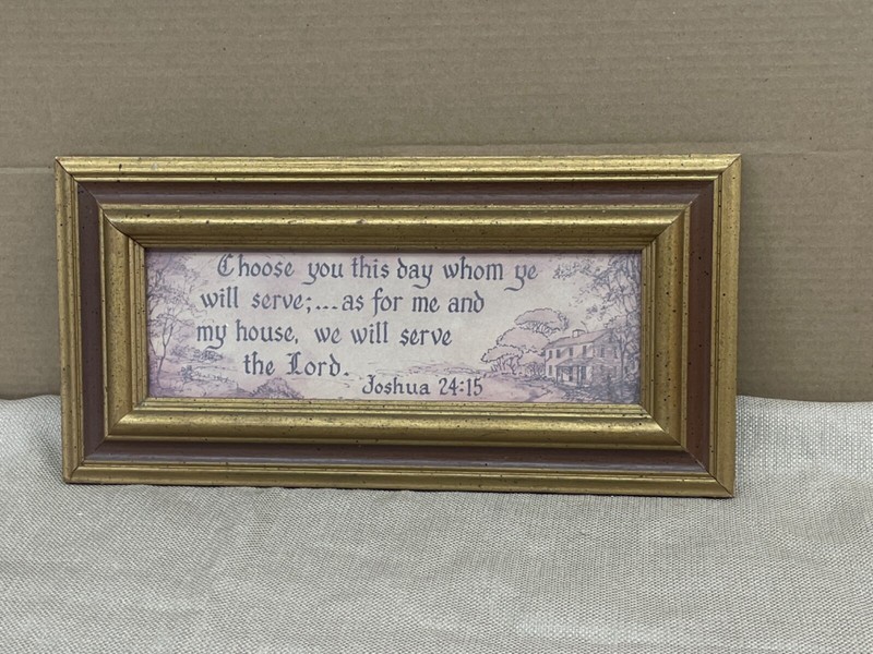 Framed Artwork Print bible verse Joshua 24:15 gold tone wood frame see pics