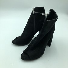 Wild Diva Ankle Black Boots Suede Zip Open Peep Toe Sz 6