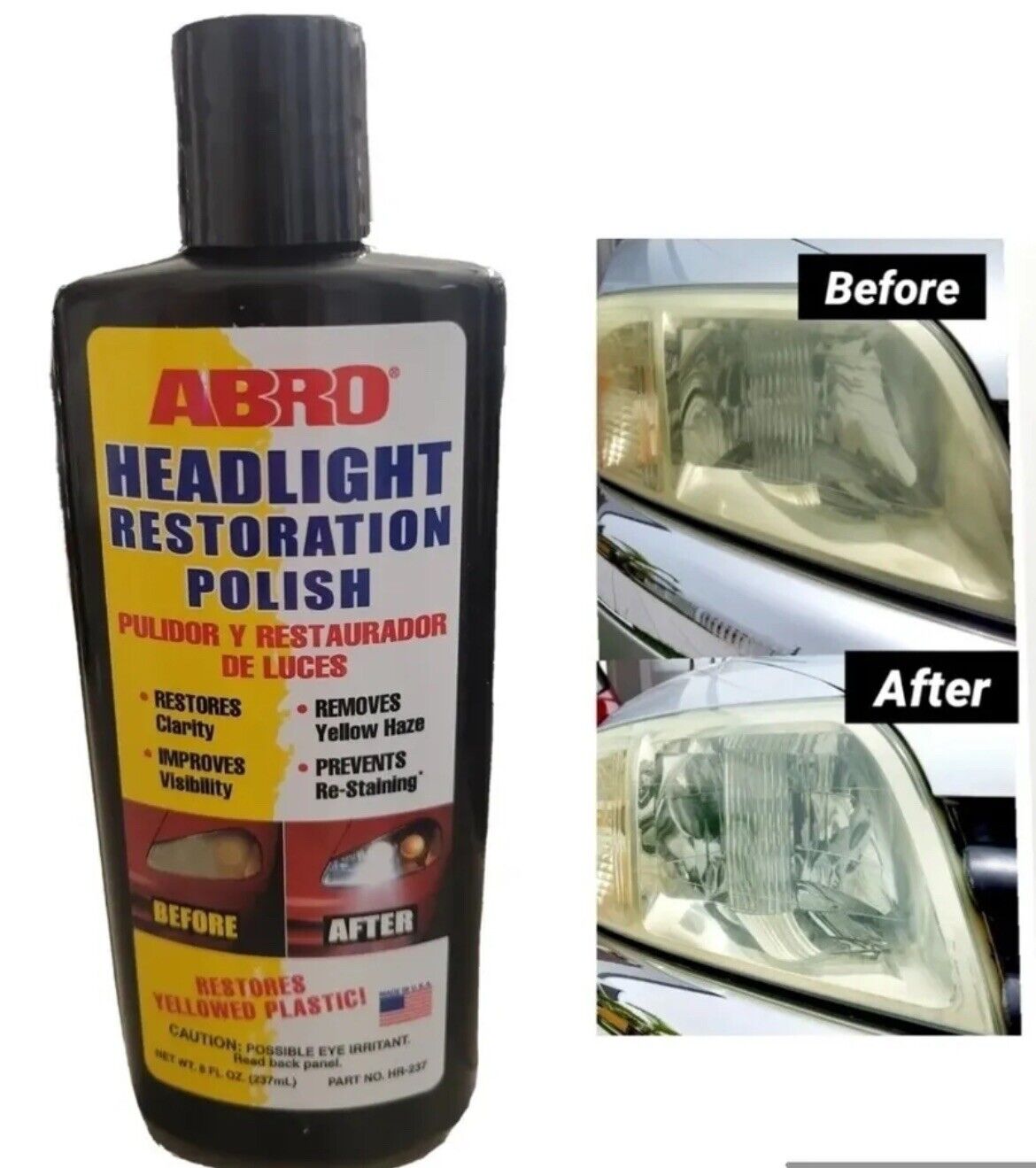 ABRO Headlight Restoration Polish 237ml Cleans Dull Yellow Headlamp Lens 8  FL Oz for sale online