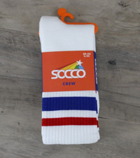 SOCCO Adult Sz S/M 6-9 L/XL 10-13 Vintage Striped Mid Calf Tube Socks White Gray