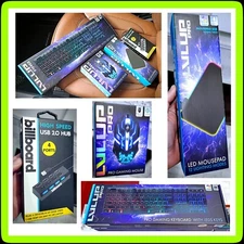 🎮 4pc LVLUP Pro Gaming LED RGB Bundle: Keyboard, Mouse, Mousepad, USB Hub ✅ NEW