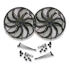 Chromed Curved Dual 16" Blade Reversible Electric Cooling Fan w/Mounting Kit GM