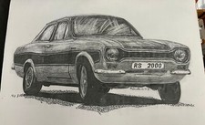FORD ESCORT RS2000 MK1 MARK 1 A3 INK DRAWING POSTER PRINT