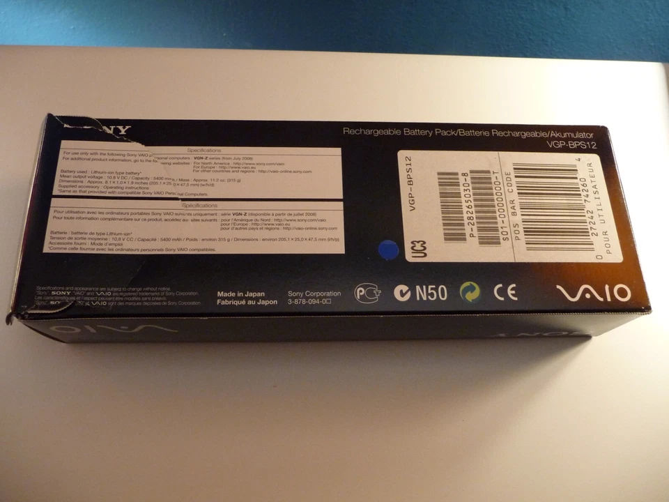 Sony Vaio Original Rechargeable Battery VGP-BPS12 used complete in box for VGN-Z - Image 2 of 4