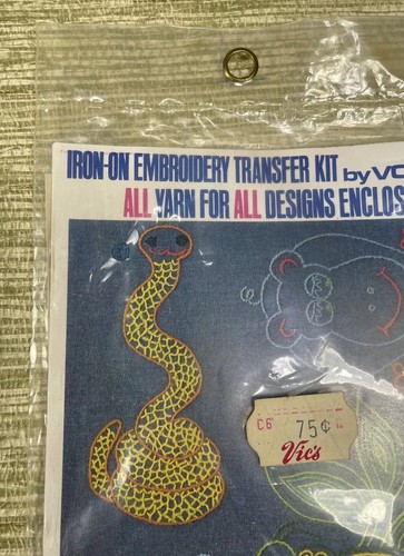 Vogart Crafts Iron On Embroidery Transfer Kit Yarn Snake Butterfly USA Vintage - Picture 3 of 20