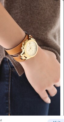 MICHAEL KORS LEATHER GOLD TONE DOUBLE WRAP PEYTON CHRONOGRAPH WATCH MK-2261 EUC Michael Kors Peyton Luggage Leather Double Strap Ladies  main image 2