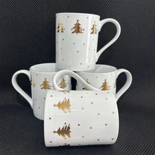 Golden Pines By Tienshan White Gold Trees Set Of 4 Mugs Rare