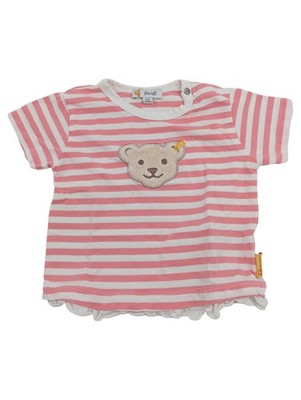 Steiff Kinder T-Shirt Gr. 62 Rosa gestreift mit Teddy Applikation Baumwolle