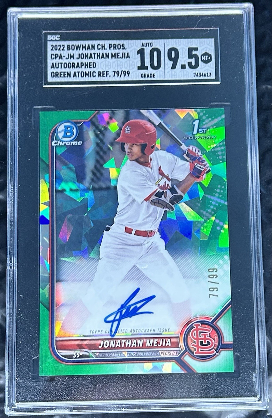 2022 Bowman Chrome JONATHAN MEJIA GREEN ATOMIC REFRACTOR 1st AUTO #/99