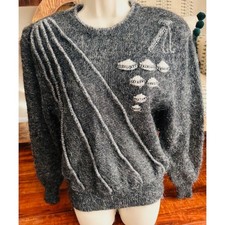 Italy Vintage 1980 Mohair  Wool embellishments Metallic Tread Sparkle Sweater S