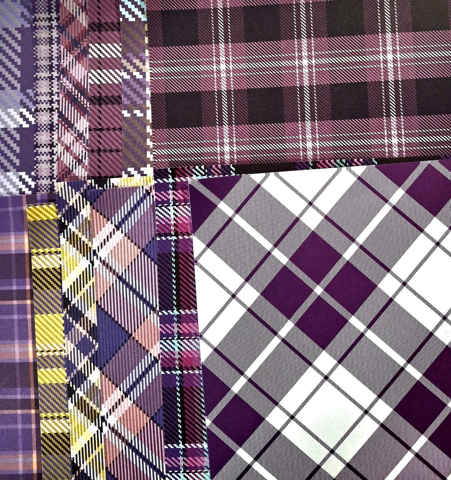 Purple Plaid Craft Paper 12 Sheets 8 1/4" x 5 5/8" Scrapbooking Card Making 