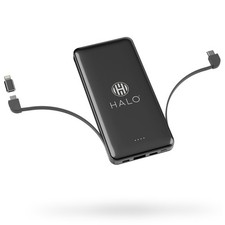 Halo 10K mAh Power Bank w/Integrated Cables  Fast Charging - Black