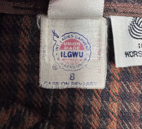 Evan Picone Midi Skirt 100% Wool Women Sz 8 Brown Orange Striped Plaid Preppy - Picture 5 of 7