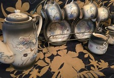 18 pcs Vintage Japanese Smoke Dragonware Tea Set Moriage Gold Trim with Carrier