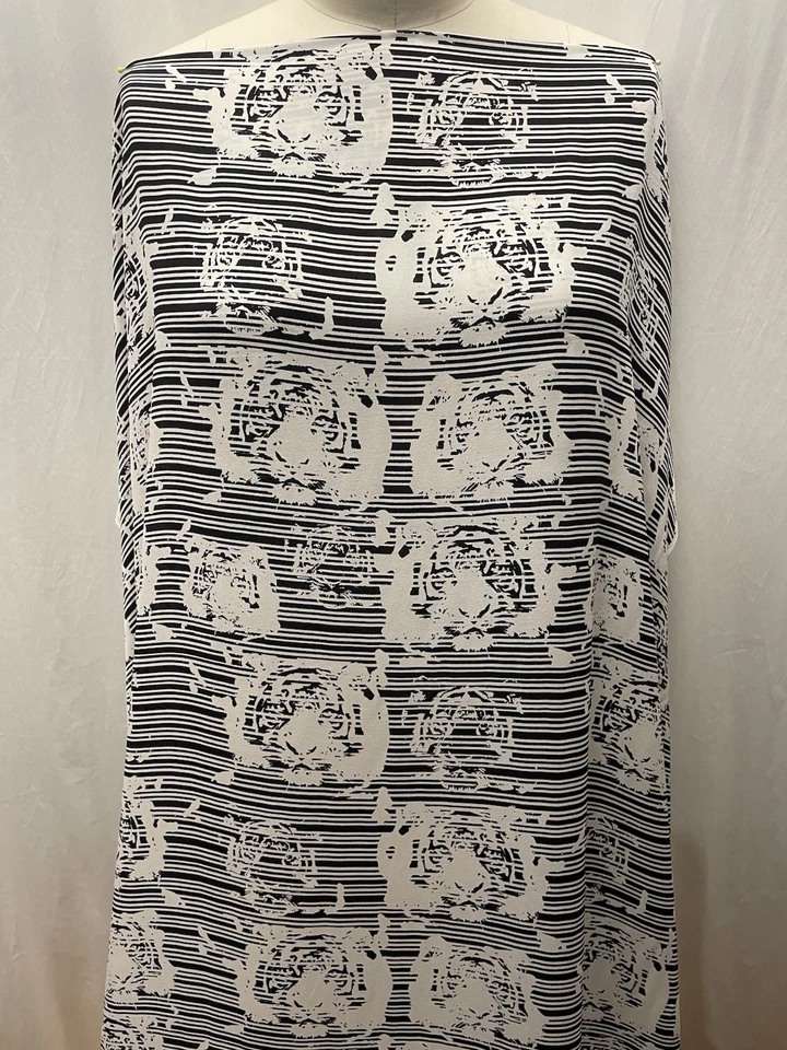 100% Silk Crepe De Chine Black White Tiger Head Print Fabric By The Yd 45" Wide - Image 4 of 4