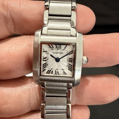 Cartier Tank Française Quartz Wristwatch Silver Stainless Steel Roman Numerals