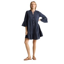 Quince Indigo Blue Gauze Long Sleeve Tiered Mini Dress Size M