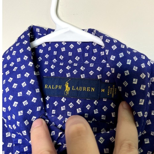 Ralph Lauren Royal Blue Geometric Square Corporate Old Money Oxford Shirt M - Picture 2 of 4