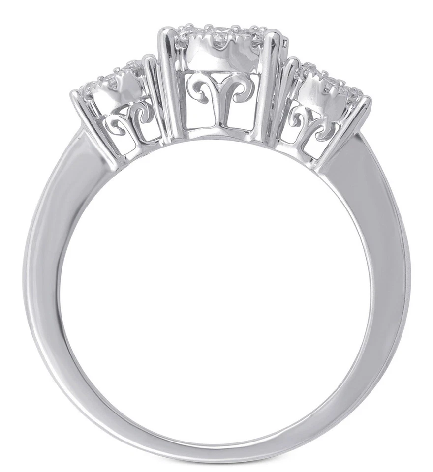 Anillo de compromiso de tres piedras de diamantes (3/4 quilates) t.w.) en oro blanco de 14k Foto 2 de 4