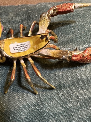 Made With Swarovski Crystals Bejeweled Enameled Lobster Crawfish Trinket Box Vtg - Picture 3 of 19