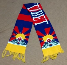 FREE TIBET Winter Knit Wrap SCARF Stripes Blue Red Yellow Sun Tassels 