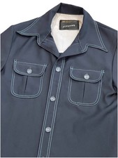 1970s Navy blue leisure suit jacket Retro Dagger Collar Disco Men  s Large EUC