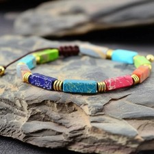 7 Chakra Natural Stone Round Beads Handmade Balance Healing Reiki Bracelet Gift