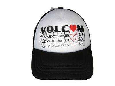 VOLCOM Black/White HEART-LOGO TRUCKER HAT Skate/Surf Board Baseball Gym Cap NEW!