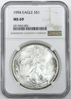 1994 AMERICAN SILVER EAGLE NGC MS 69! NEAR PERFECT STRIKE! NICE LUSTER! NR#G3528
