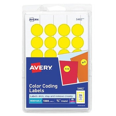Avery 727825462 Avery  Yellow Removable Print Or Write Color Coding Labels For