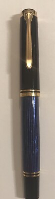 VINTAGE PELIKAN SOUVERAN R-800 ROLLERBALL PEN BLACK/BLUE STRIPE-5.6 L X 0.5 D