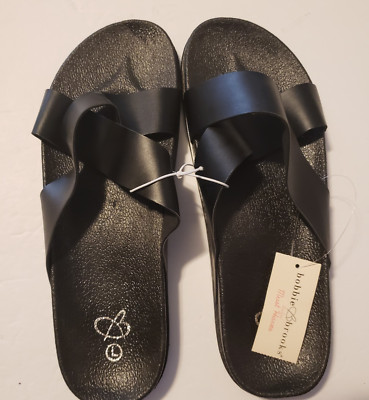 Bobbie Brooks Ladies Must Haves Slip On Criss-Cross Sandals Black Strap L (9-10)
