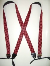 Men's Suspenders - Black/Hot Pink Checkered, Button Leather, USA Made