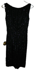 Mid Century Black Hand Beaded Sequin Formal Evening Cocktail Dress Size 8