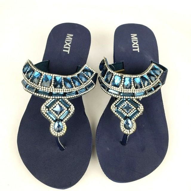 Mixit Womens Blue Rhinestone Platform Wedge Sandals Flip Flops Size 9 NWT | eBay