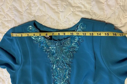 Ursula of Switzerland VTG Beaded Dress Turquoise Chiffon EUC Size 10 Petite - Picture 4 of 8
