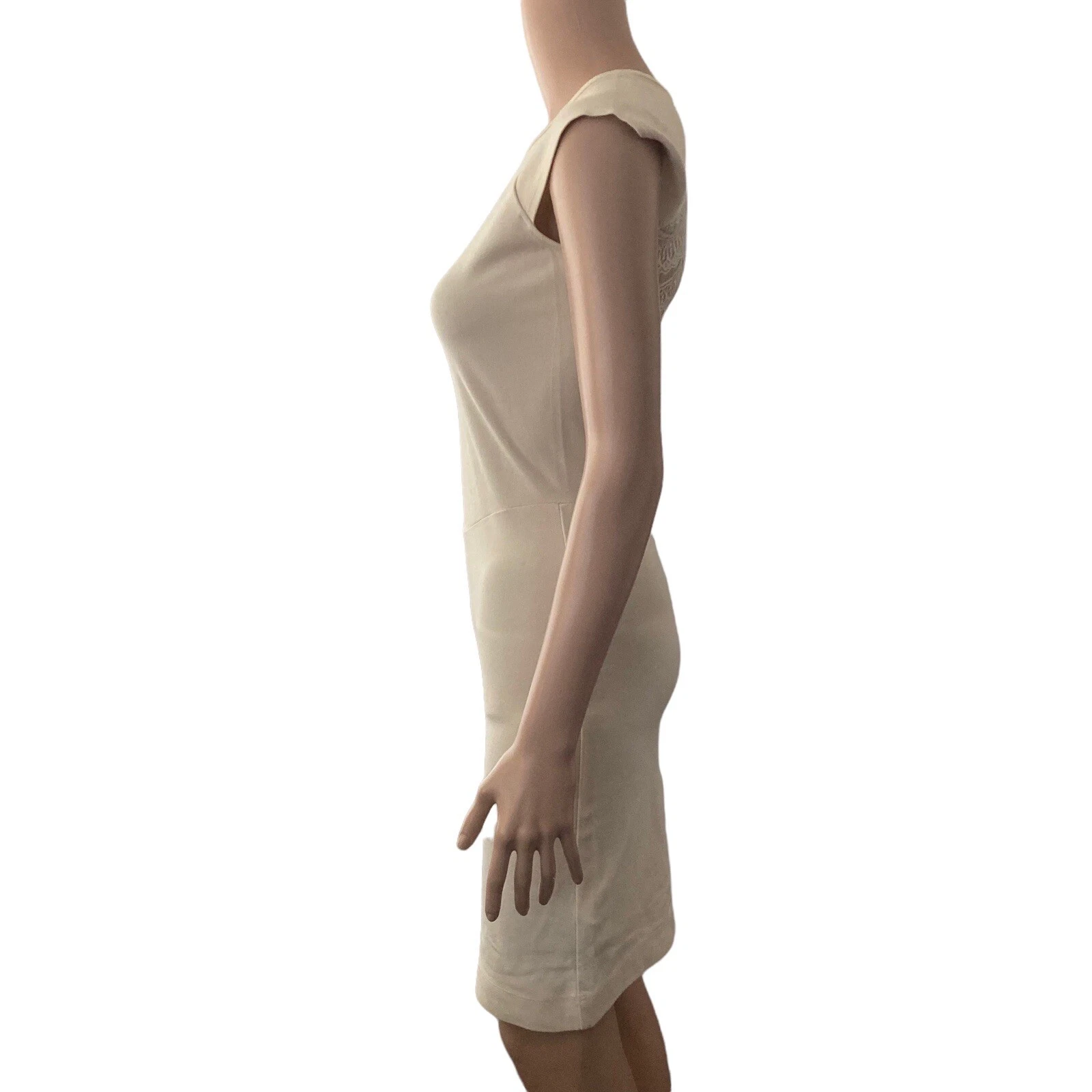 OFF WHITE Abito donna French Connection 8 pizzo schiena scoperta bianco lunghezza ginocchio elasticizzato