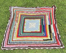 Vintage Colorful Quilted Grandmother Blanket Rainbow Striped Quilt 38.5  x48  