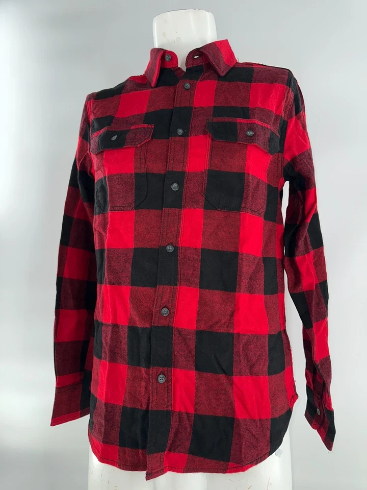 George Button-Up Flannel Shirt Men’s S Red Black Plaid Cotton Viscose YGI K4-77 - Image 3 of 4