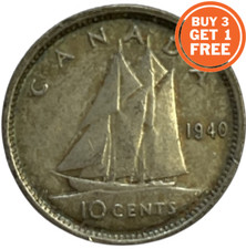 10 CANADIAN CENT -CHOICE OF DATE FROM 1937-1967 SILVER 0.800 & 1968 0.500-CANADA