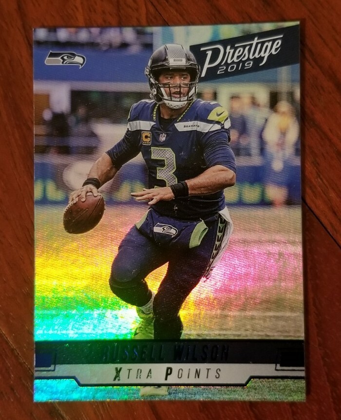 Russell Wilson 2019 Prestige Xtra Points Blue Parallel Football Card