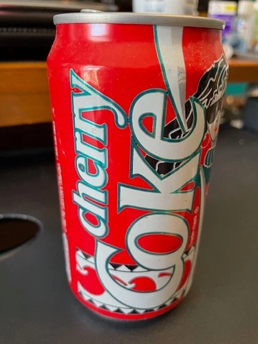 Vintage 1989 Cherry Coke Pop Art Aluminum Can - Empty - Red & Teal - VG Cond