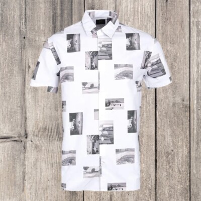 EDWIN Archive Photo Print SS Shirt I024963 White Garment Washed  Small