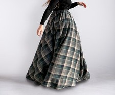 Long wool plaid women skirt Maxi tartan skirt Warm winter skirt with pockets