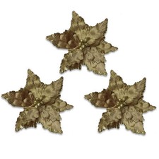 3 Pack of Gold Poinsettia Picks with Berry Centers