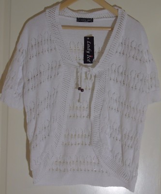 Lady Ice, weiße Strickjacke mit Muster (Größe: UK L/XL)