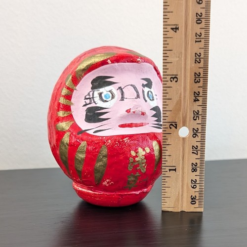 Vintage Japanese Gokaku Daruma Doll Paper Mache Red Wishing Good Luck Weighted - Picture 9 of 9