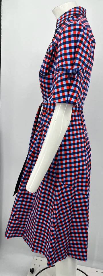 Vestido Camisa Midi Diane Von Furstenberg Rojo/Azul Picnic Cinturón Talla XS Foto 2 de 4
